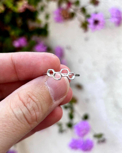 Sterling Silver Honeycomb Ring, Hexagon Ring, Minimalist Geometric Ring, Bee Inspired Jewelry, Modern Silver Ring, Stackable Ring for Her