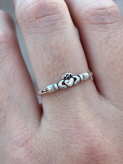 Sterling Silver Claddagh Ring, Irish Promise Ring, Celtic Love Ring, Friendship Ring, Heart Hands Crown Ring, Gift for Her