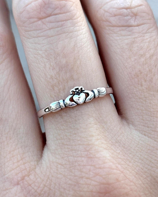 Sterling Silver Claddagh Ring, Irish Promise Ring, Celtic Love Ring, Friendship Ring, Heart Hands Crown Ring, Gift for Her