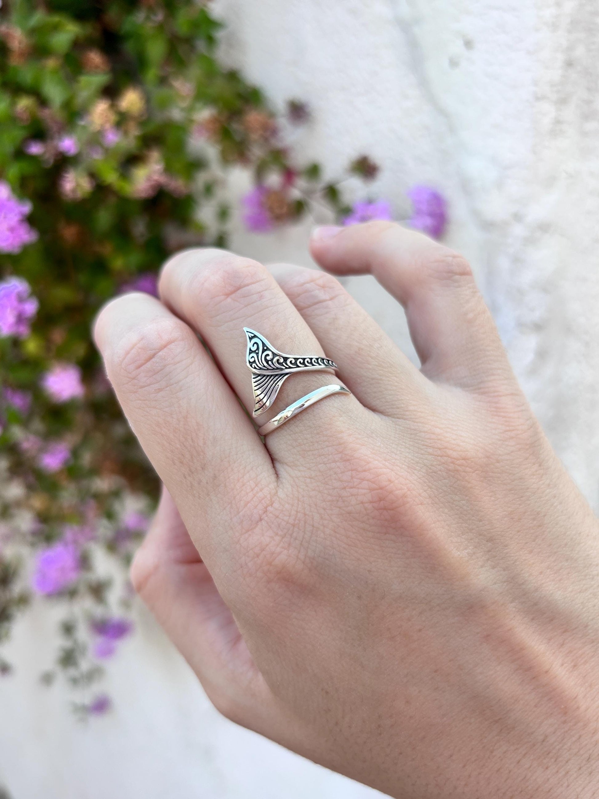 Sterling Silver Mermaid Tail Ring, Ocean Inspired Ring, Adjustable 925 Silver Ring, Beach Jewelry, Coastal Ring, Sea Lover Gift