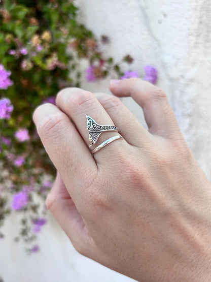 Sterling Silver Mermaid Tail Ring, Ocean Inspired Ring, Adjustable 925 Silver Ring, Beach Jewelry, Coastal Ring, Sea Lover Gift