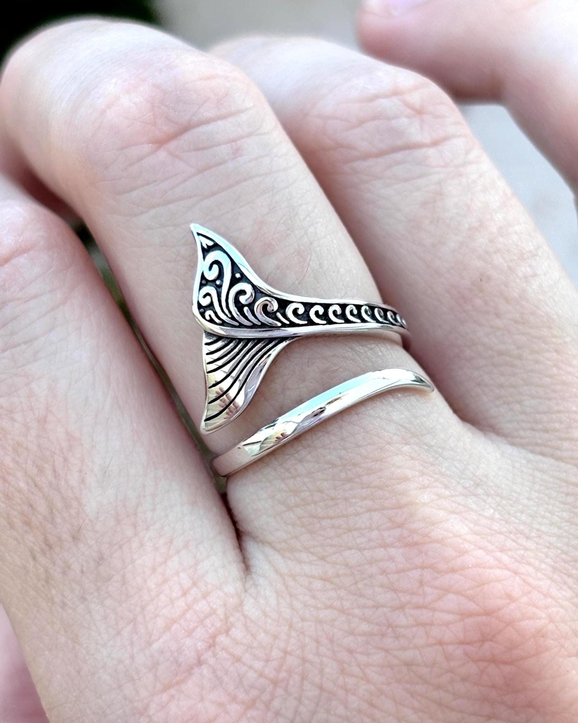 Sterling Silver Mermaid Tail Ring, Ocean Inspired Ring, Adjustable 925 Silver Ring, Beach Jewelry, Coastal Ring, Sea Lover Gift