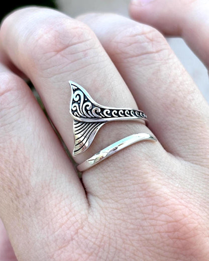 Sterling Silver Mermaid Tail Ring, Ocean Inspired Ring, Adjustable 925 Silver Ring, Beach Jewelry, Coastal Ring, Sea Lover Gift