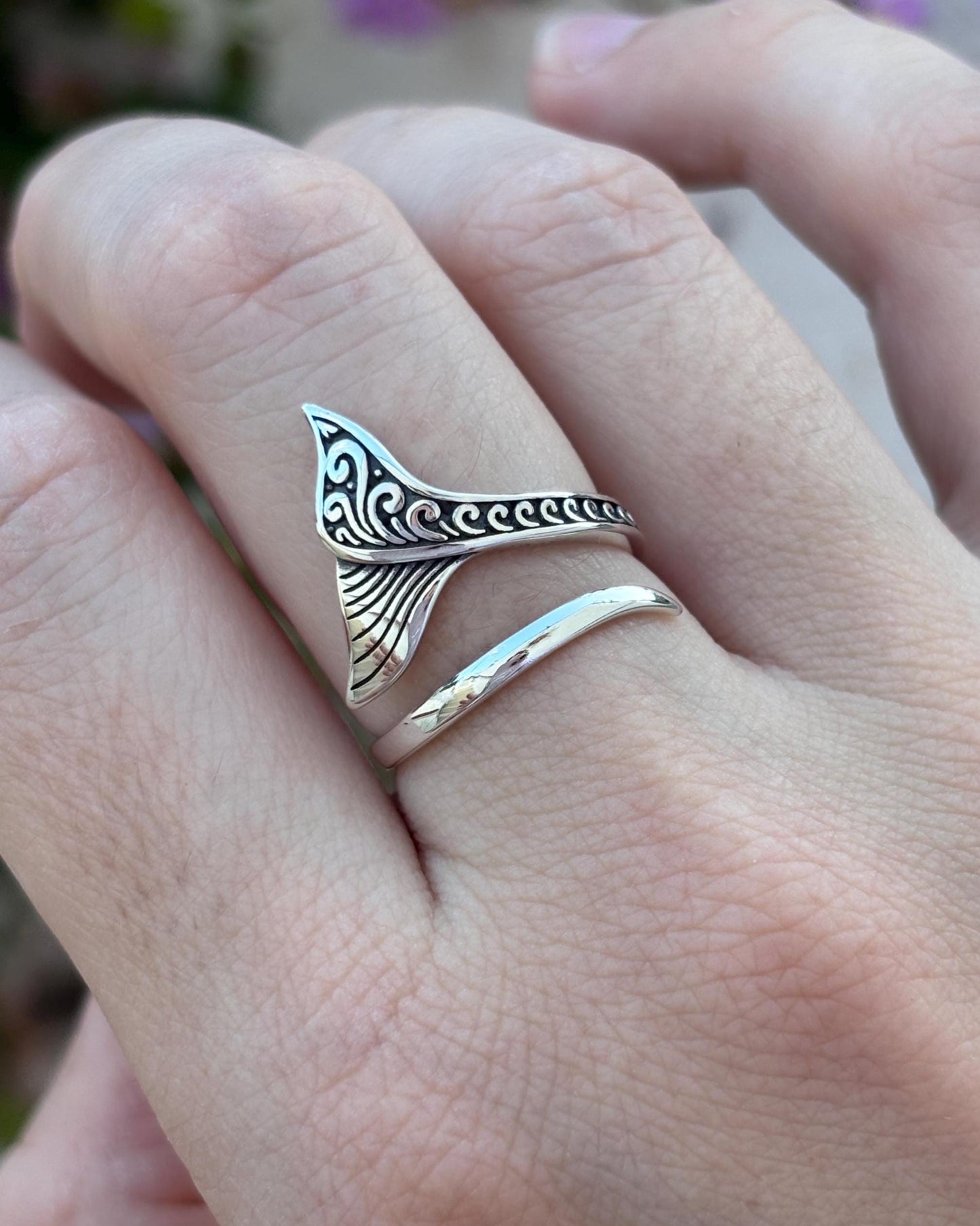 Sterling Silver Mermaid Tail Ring, Ocean Inspired Ring, Adjustable 925 Silver Ring, Beach Jewelry, Coastal Ring, Sea Lover Gift
