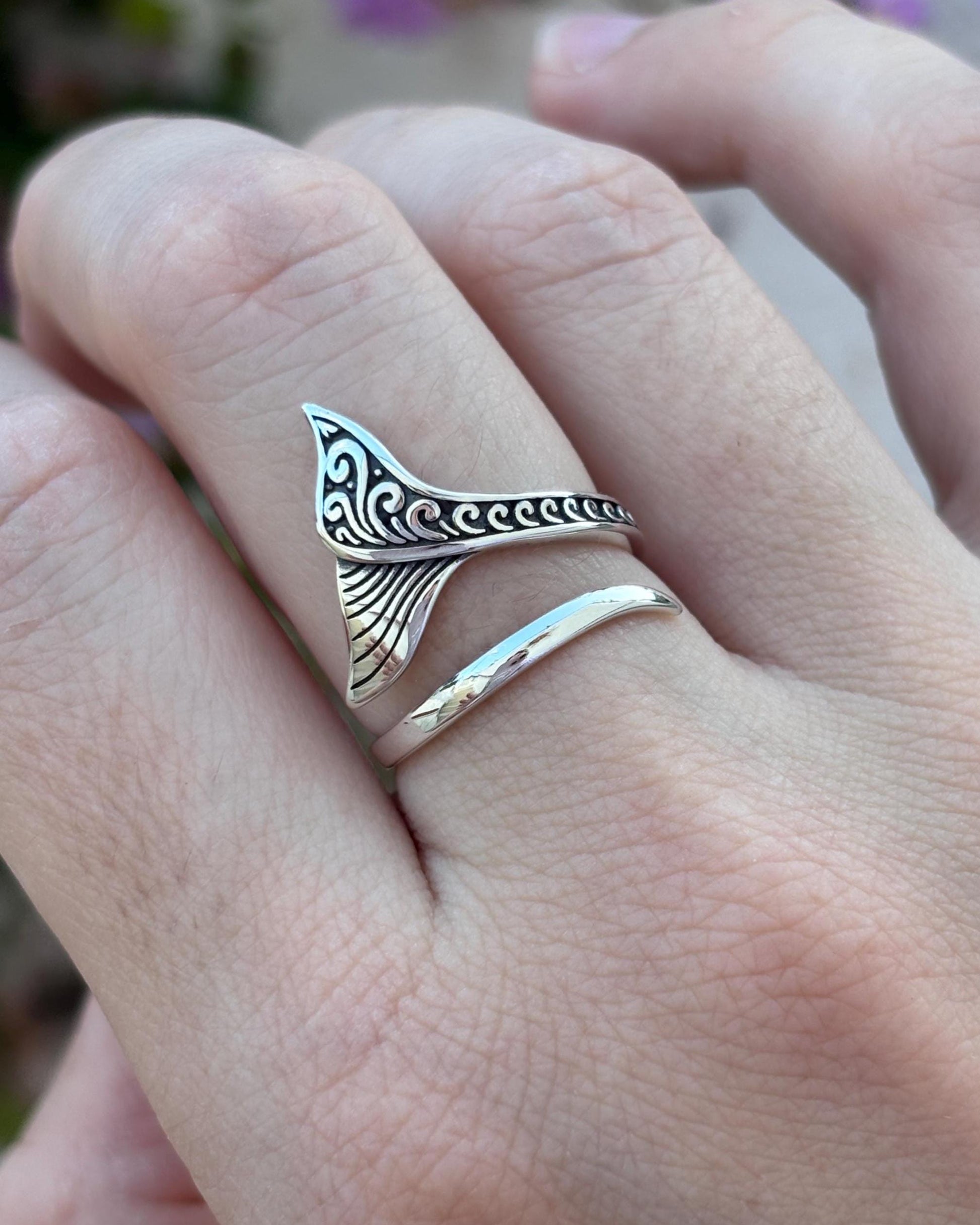 Sterling Silver Mermaid Tail Ring, Ocean Inspired Ring, Adjustable 925 Silver Ring, Beach Jewelry, Coastal Ring, Sea Lover Gift