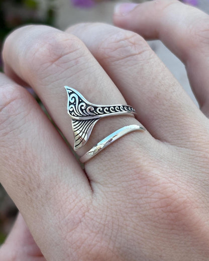 Sterling Silver Mermaid Tail Ring, Ocean Inspired Ring, Adjustable 925 Silver Ring, Beach Jewelry, Coastal Ring, Sea Lover Gift