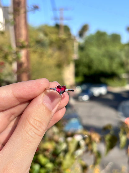 925 Sterling Silver Watermelon Tourmaline Heart Ring, Summer Ring for Kids, Handmade Dainty Promise Ring, Cute Colorful Jewelry Gift