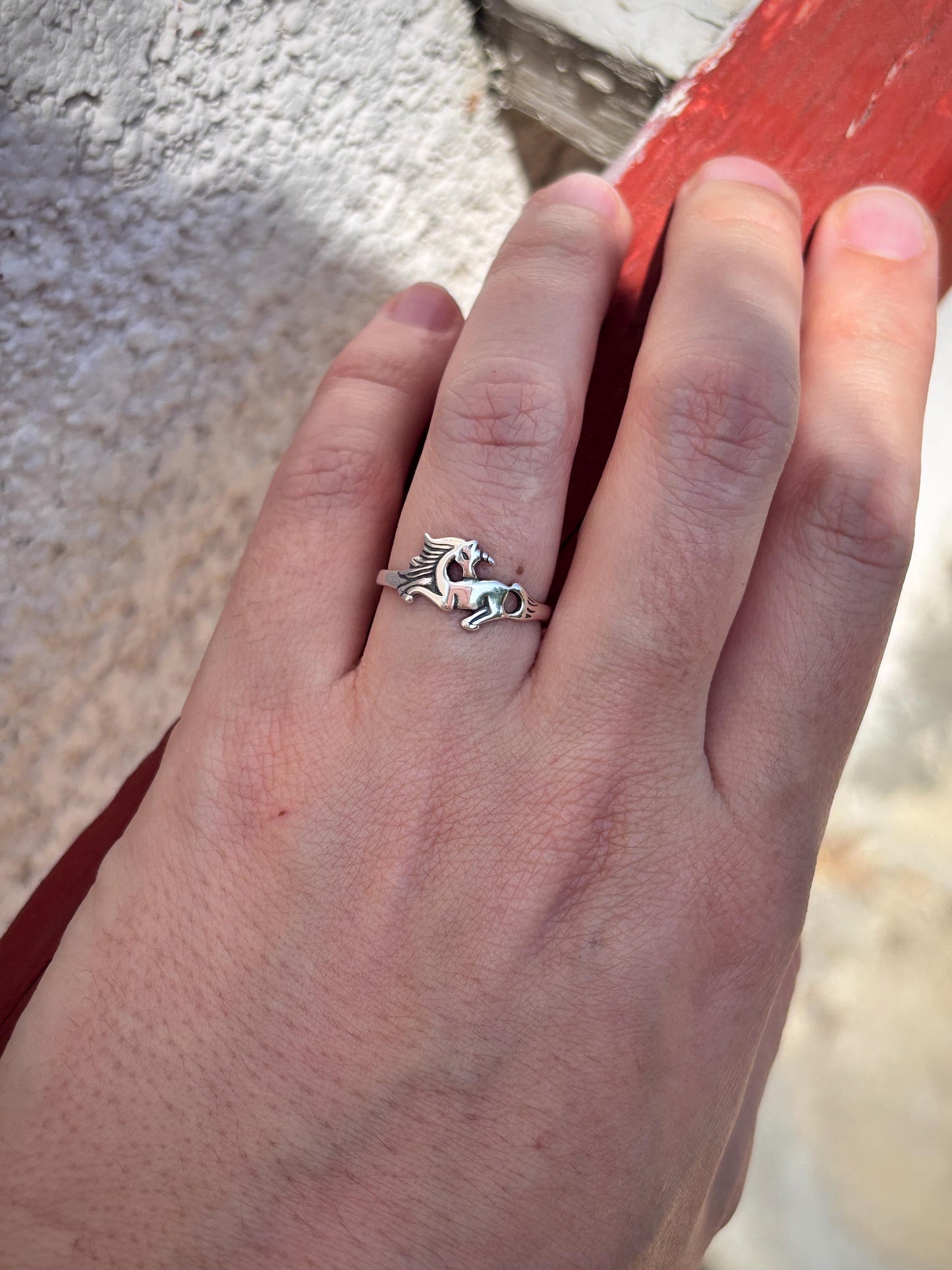 Silver Unicorn Ring, Petite Dainty Horse Oxidized Band, Cute Magical Jewelry, Handmade Fantasy Ring, Minimalist Animal Ring Gift for Girls