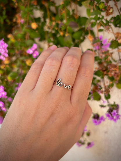 925 Sterling Silver Love Ring, Handmade Minimalist Script Ring, Cute Romantic Promise Ring, Everyday Jewelry Gift for Her