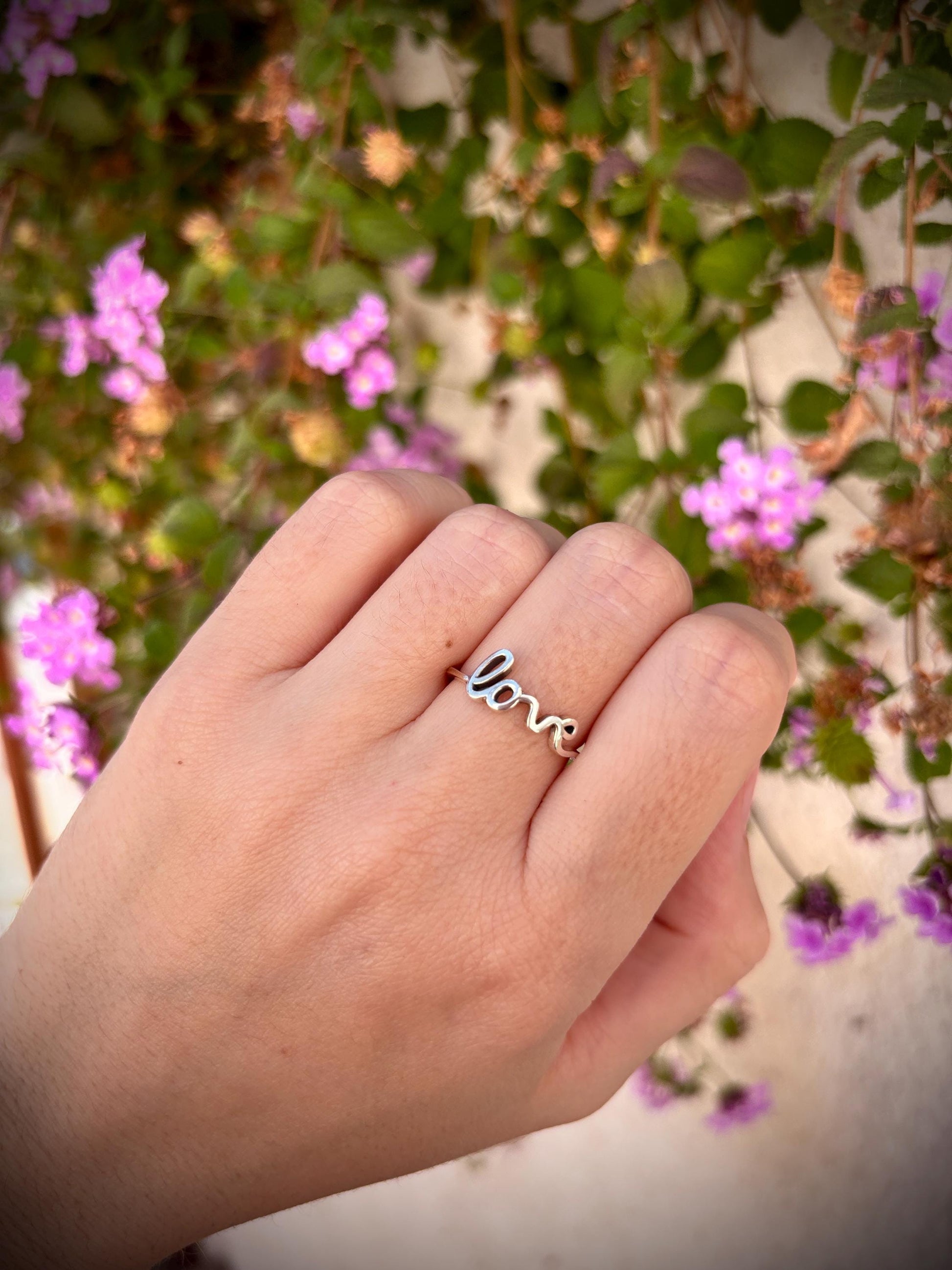 925 Sterling Silver Love Ring, Handmade Minimalist Script Ring, Cute Romantic Promise Ring, Everyday Jewelry Gift for Her