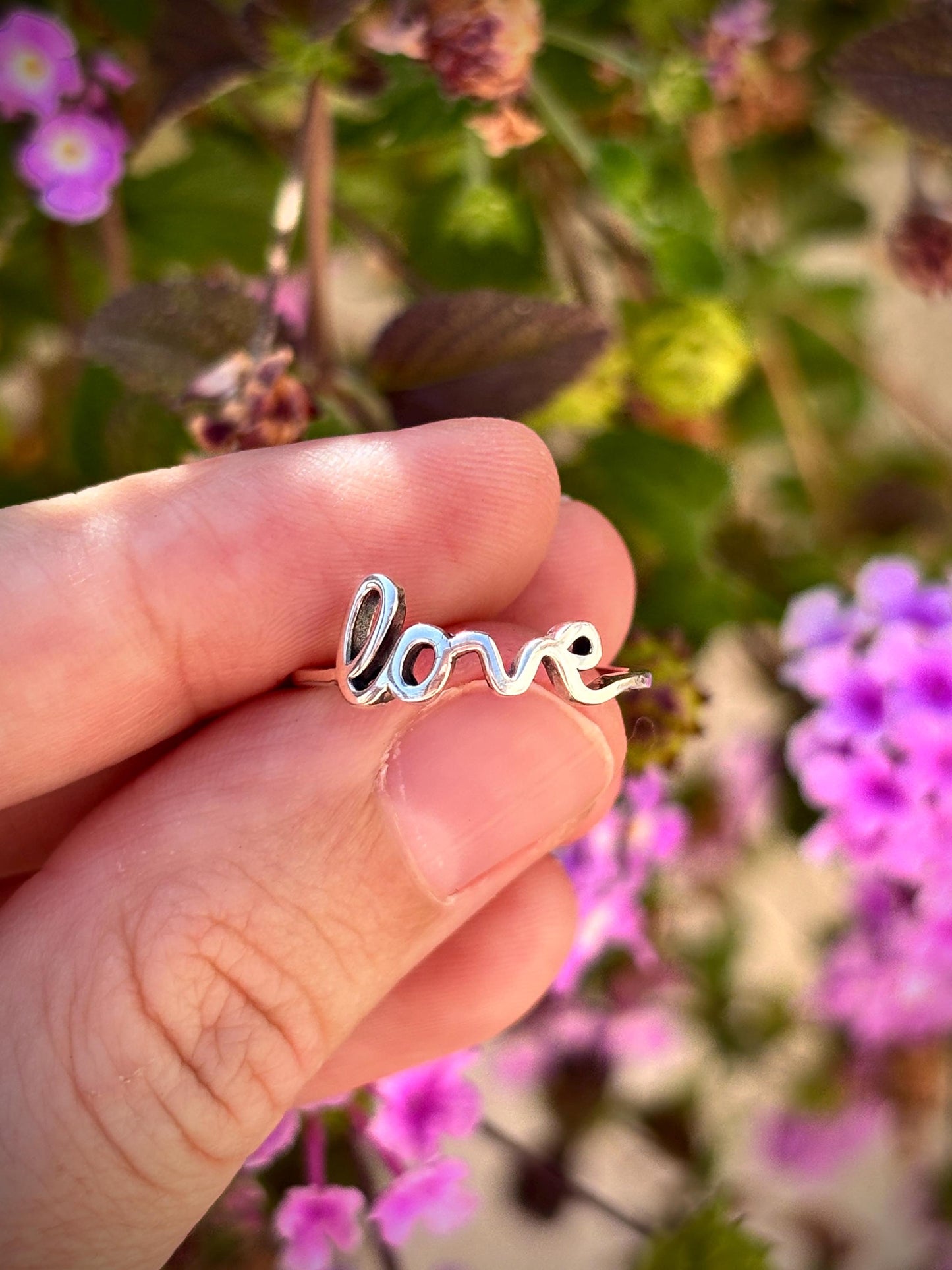 925 Sterling Silver Love Ring, Handmade Minimalist Script Ring, Cute Romantic Promise Ring, Everyday Jewelry Gift for Her