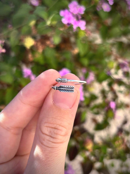 925 Sterling Silver Arrow Ring Handmade, Boho Feather Ring, Adjustable Arrow Wrap Ring, Minimalist Nature Jewelry Gift for Her