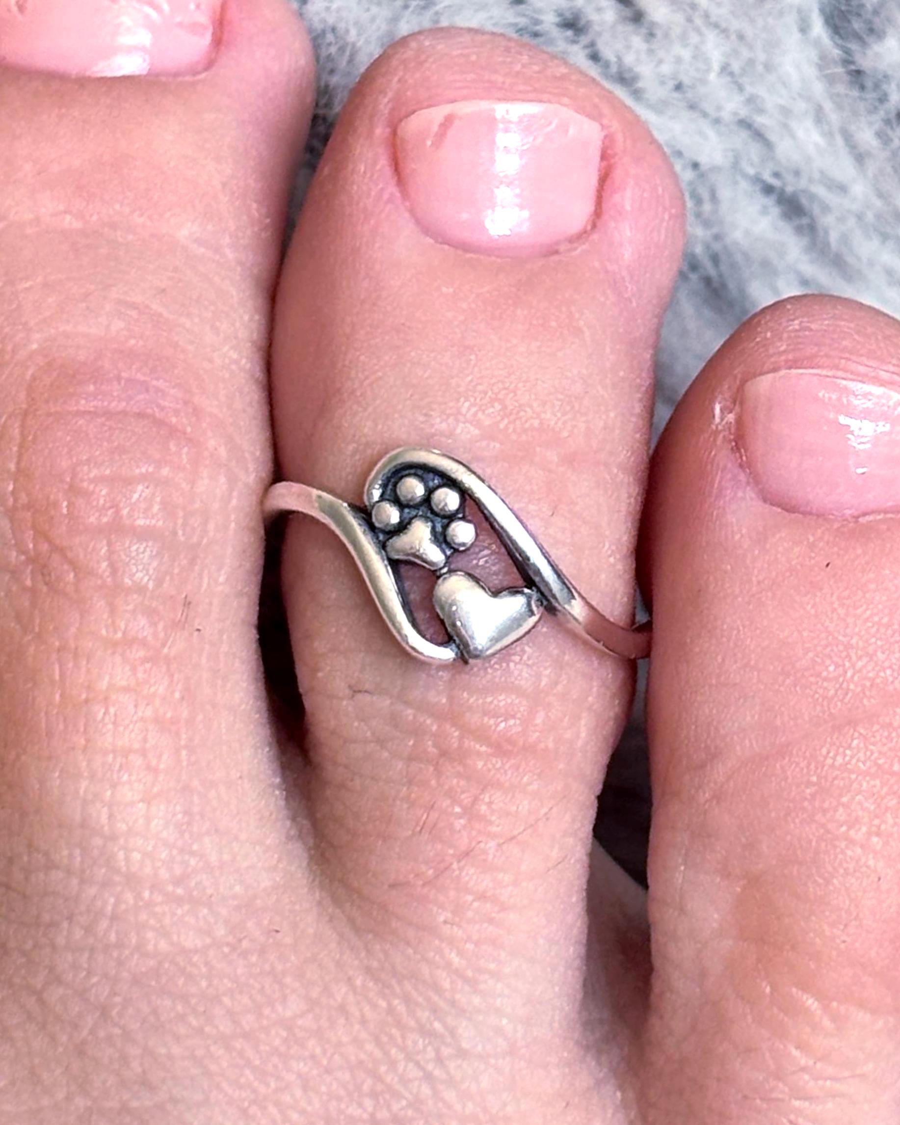 925 Sterling Silver Paw Print Toe Ring, Dog Lover Toe Ring, Cat Lover Jewelry, Adjustable Silver Toe Ring, Pet Memorial Gift, Summer Jewelry