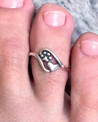 925 Sterling Silver Paw Print Toe Ring, Dog Lover Toe Ring, Cat Lover Jewelry, Adjustable Silver Toe Ring, Pet Memorial Gift, Summer Jewelry
