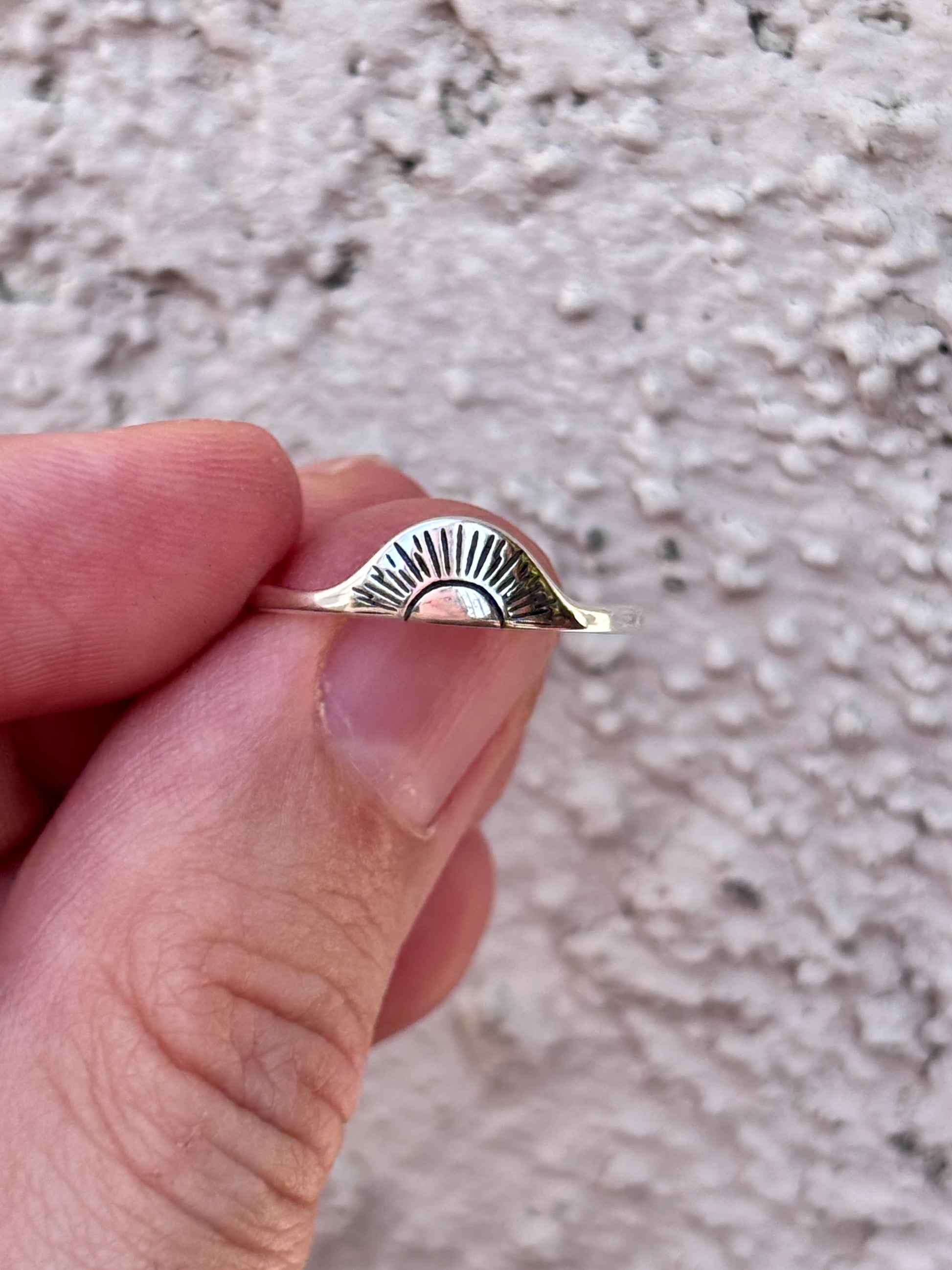 Sunburst Signet Ring 925 Sterling Silver, Minimalist Sunrise Ring, Celestial Jewelry, Handmade Everyday Ring, Boho Sun Silver Ring