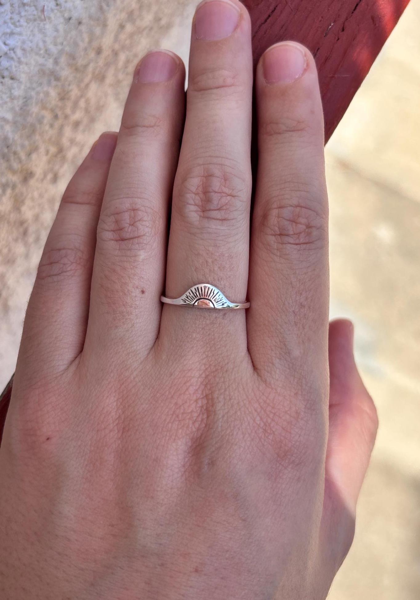 Sunburst Signet Ring 925 Sterling Silver, Minimalist Sunrise Ring, Celestial Jewelry, Handmade Everyday Ring, Boho Sun Silver Ring