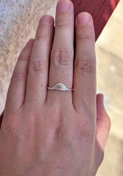 Sunburst Signet Ring 925 Sterling Silver, Minimalist Sunrise Ring, Celestial Jewelry, Handmade Everyday Ring, Boho Sun Silver Ring