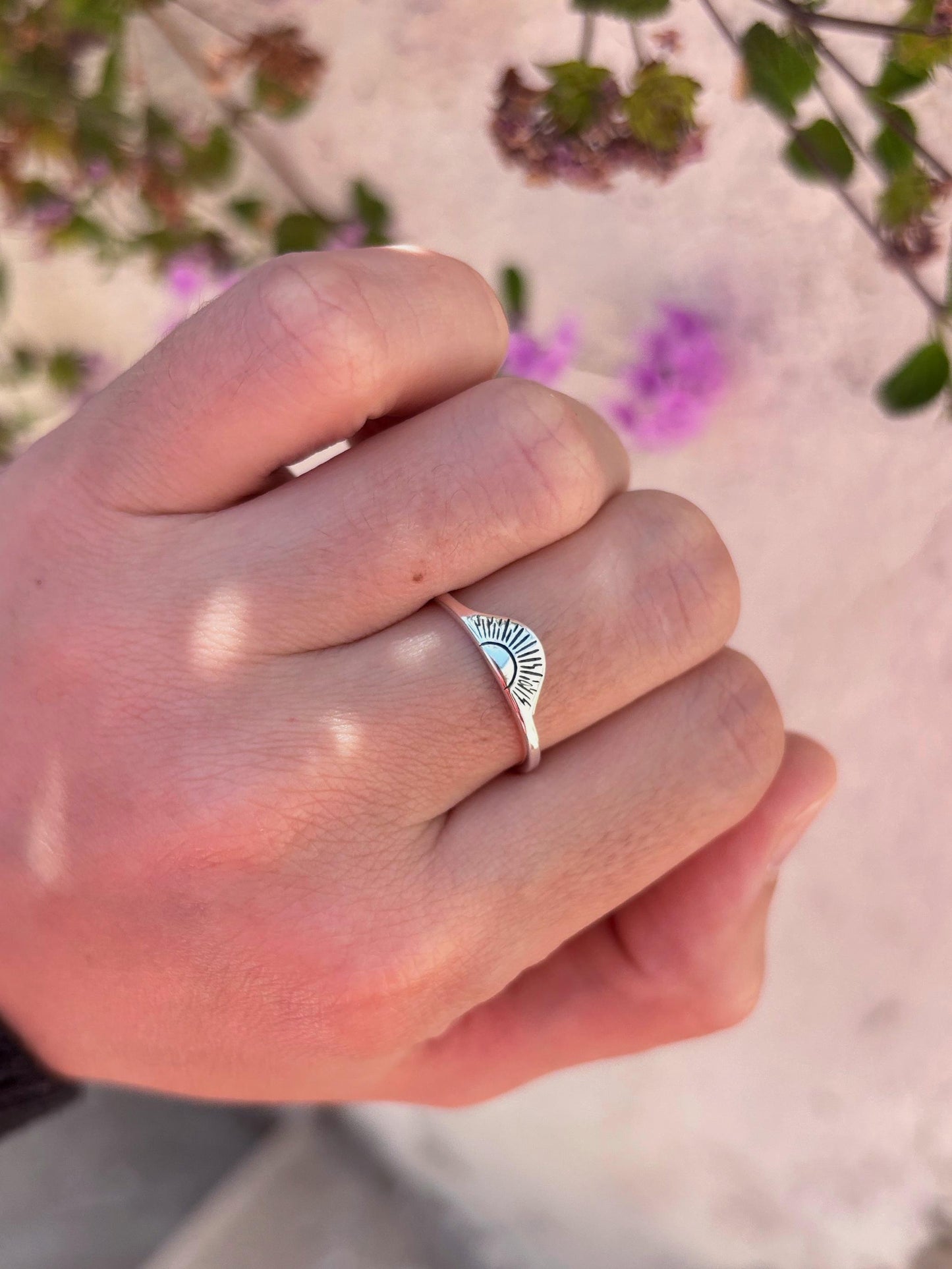 Sunburst Signet Ring 925 Sterling Silver, Minimalist Sunrise Ring, Celestial Jewelry, Handmade Everyday Ring, Boho Sun Silver Ring