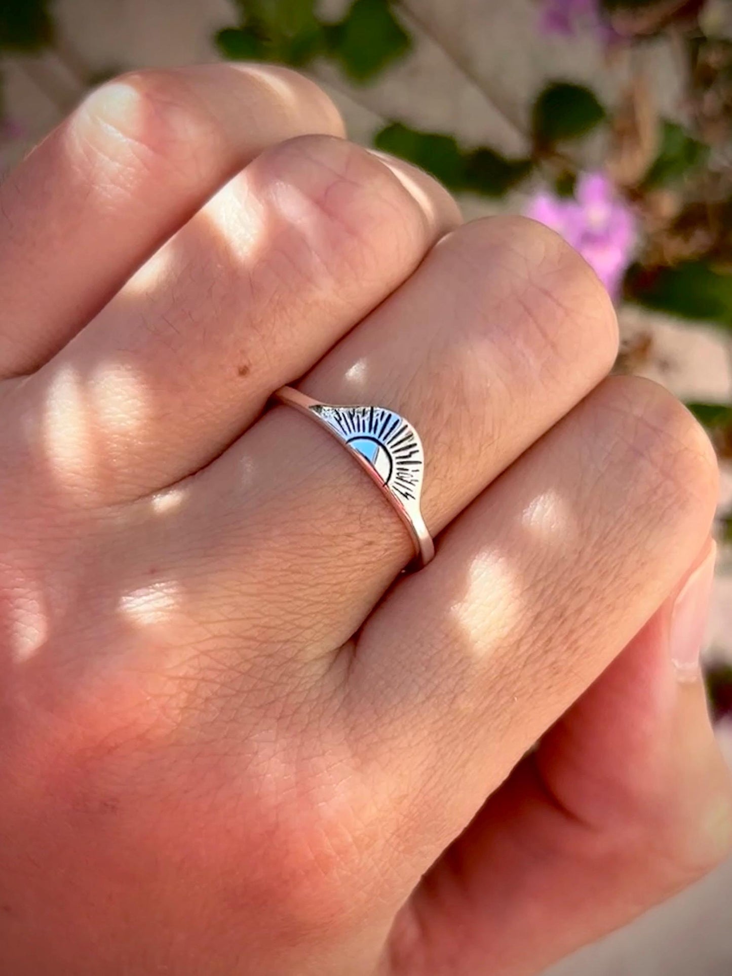 Sunburst Signet Ring 925 Sterling Silver, Minimalist Sunrise Ring, Celestial Jewelry, Handmade Everyday Ring, Boho Sun Silver Ring