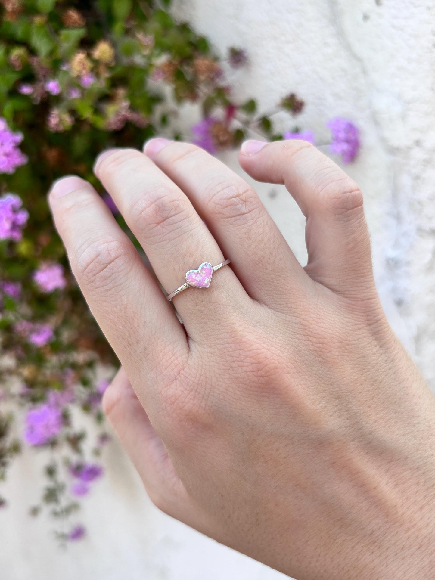 Pink Opal Heart Ring, Sterling Silver Heart Ring, Dainty Heart Ring, Opal Ring for Women, Promise Ring, Romantic Gift, Minimalist Jewelry