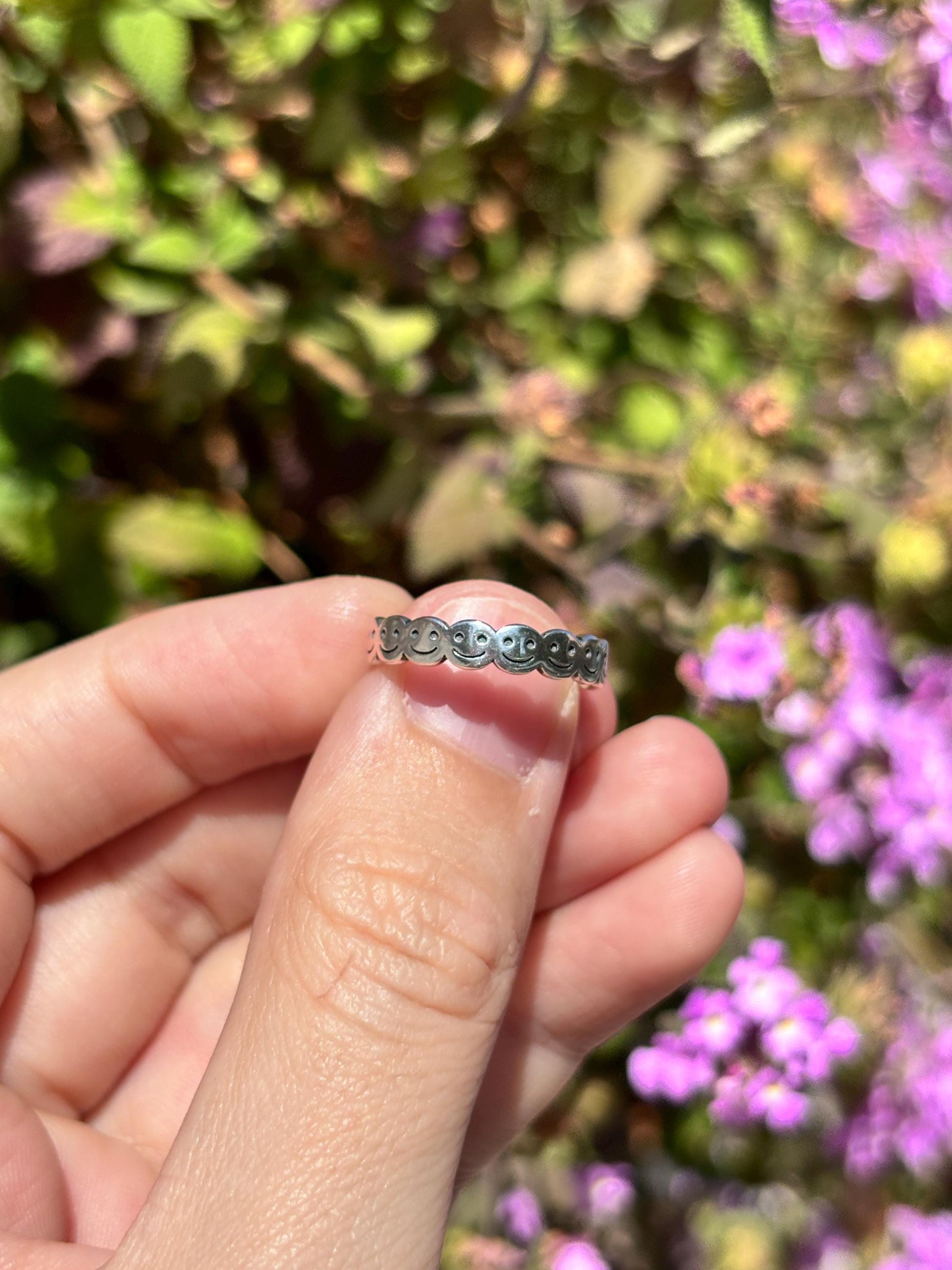 Smiley Face Ring 925 Sterling Silver, Happy Face Band Ring, Y2K Emoji Ring, Cute Stacking Ring, Trendy Silver Smile Jewelry