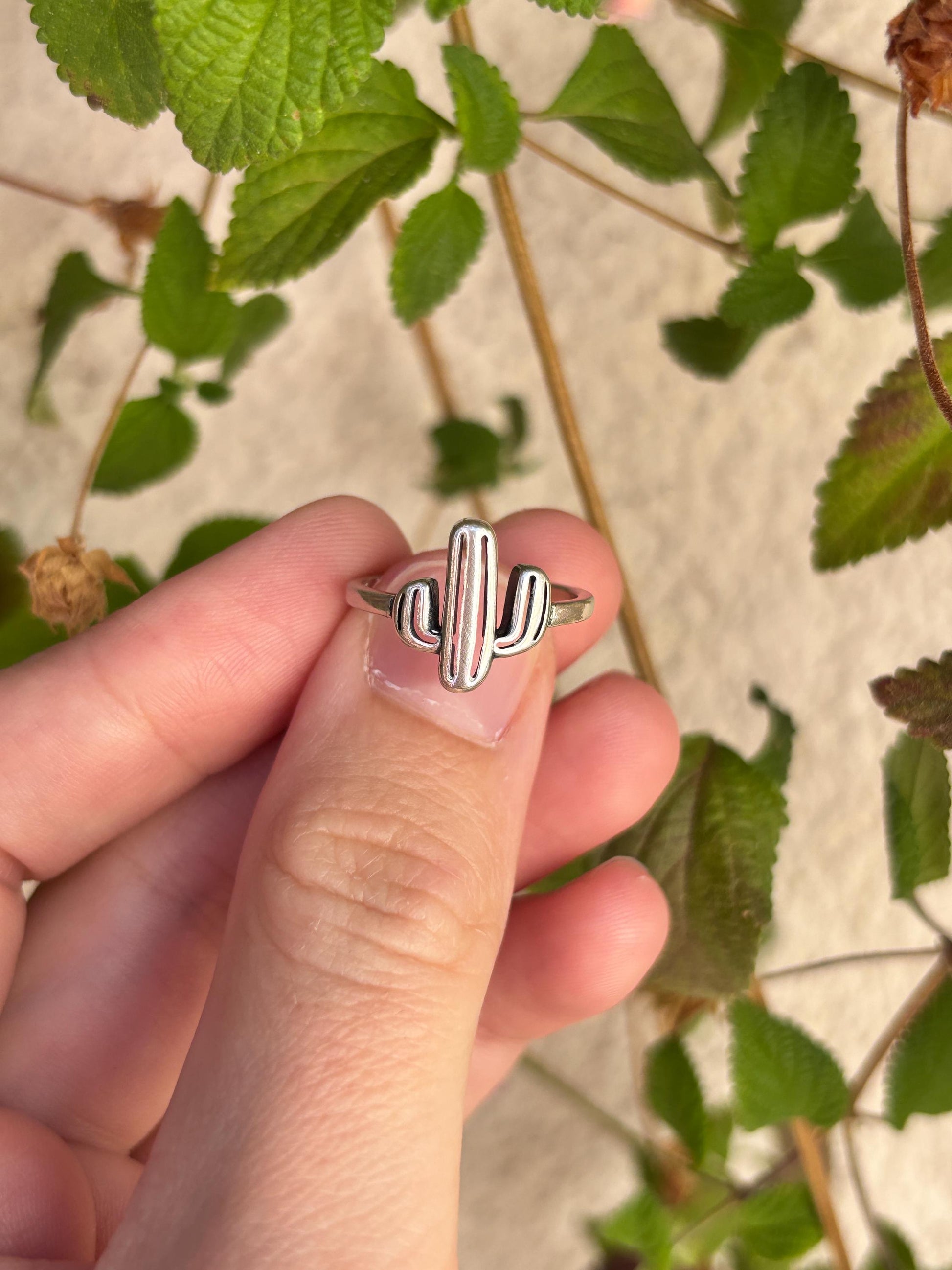 Cactus Ring Sterling Silver, Oxidized Desert Ring, Minimalist Southwest Jewelry, Tiny Cactus Band, Nature Lover Gift