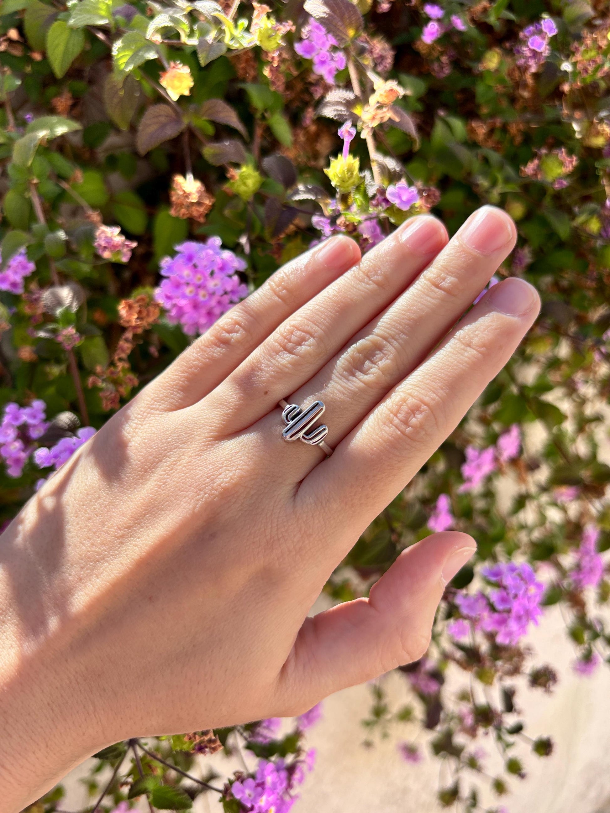 Cactus Ring Sterling Silver, Oxidized Desert Ring, Minimalist Southwest Jewelry, Tiny Cactus Band, Nature Lover Gift
