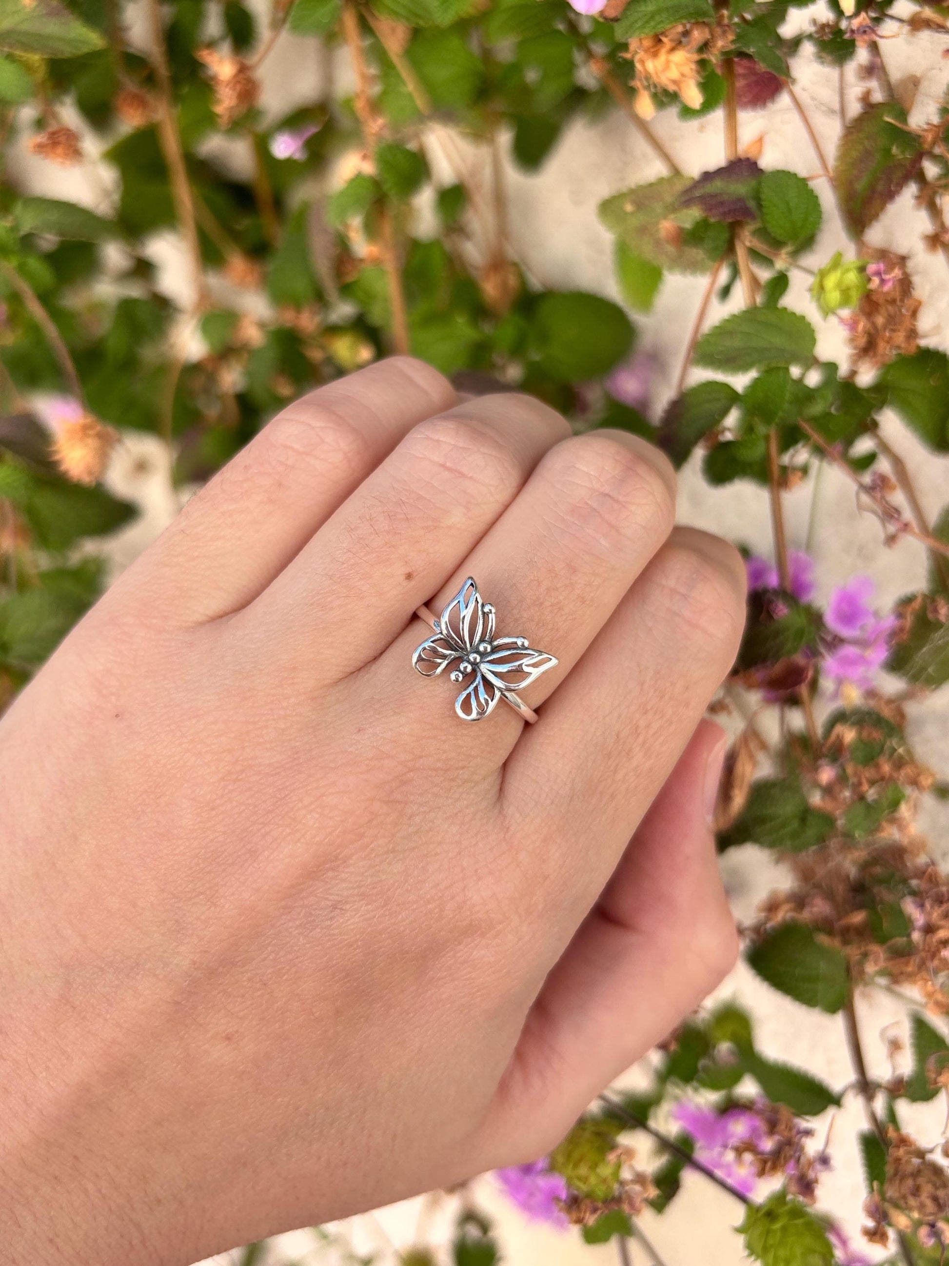 Butterfly Ring Sterling Silver, Minimalist Butterfly Jewelry, Nature Inspired Ring, Open Butterfly Band, Everyday Silver Ring