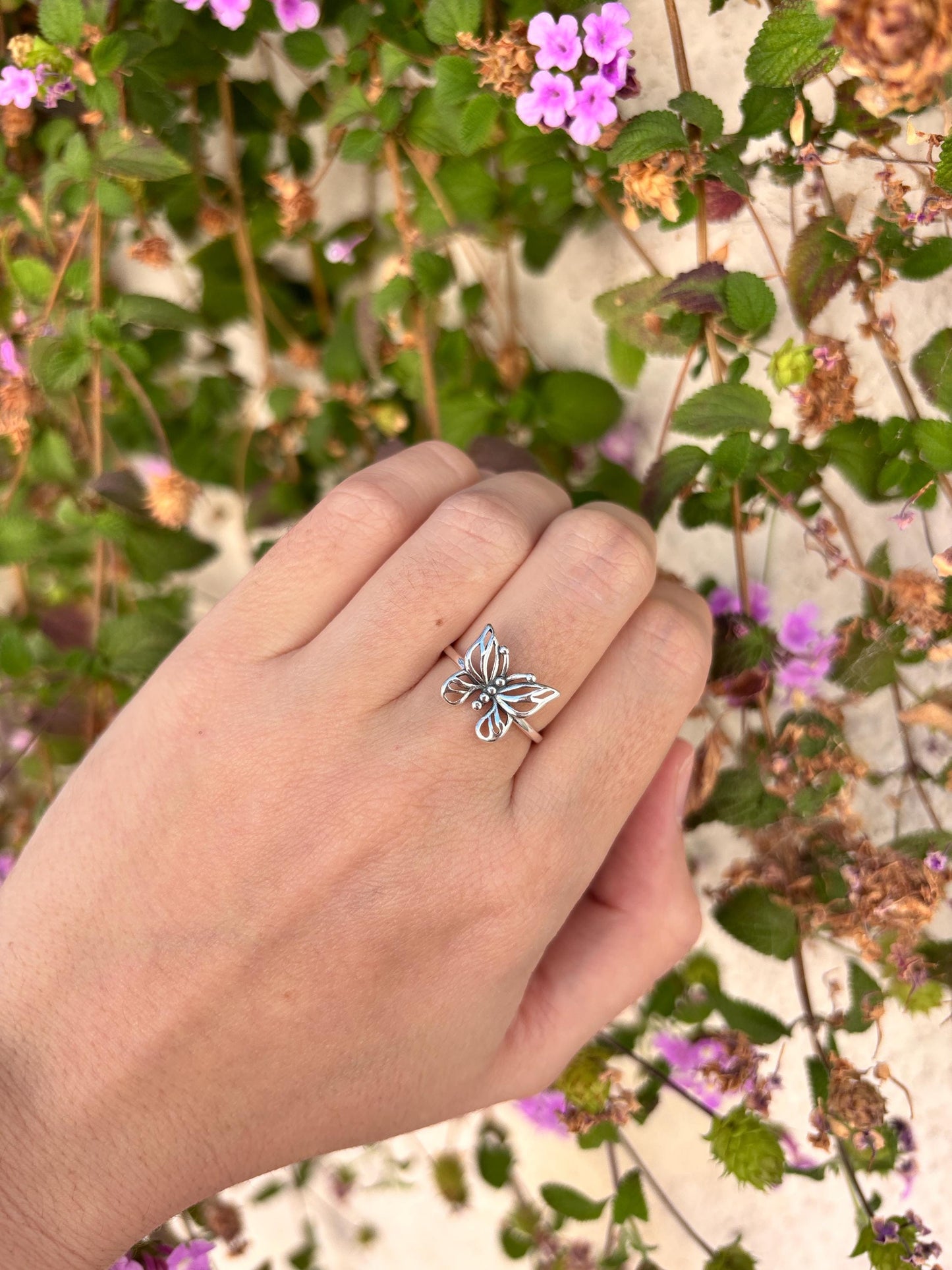 Butterfly Ring Sterling Silver, Minimalist Butterfly Jewelry, Nature Inspired Ring, Open Butterfly Band, Everyday Silver Ring