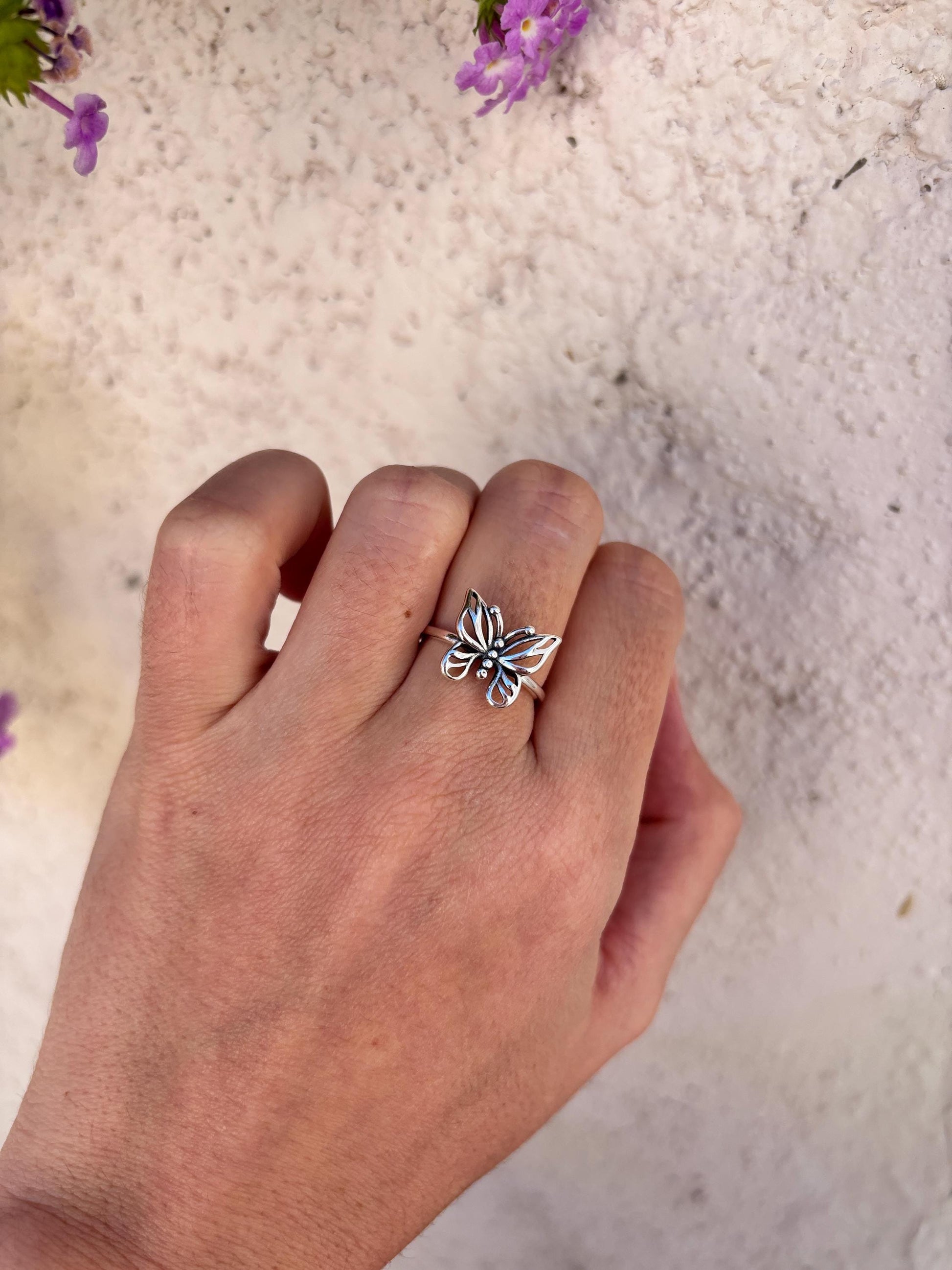 Butterfly Ring Sterling Silver, Minimalist Butterfly Jewelry, Nature Inspired Ring, Open Butterfly Band, Everyday Silver Ring