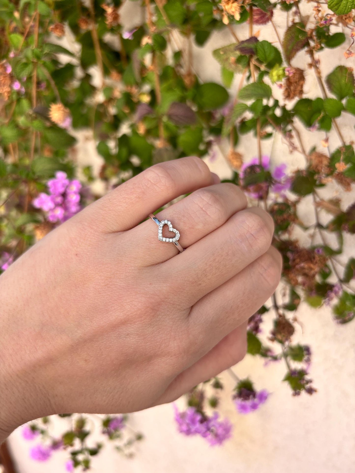 Sterling Silver Heart Ring, Open Heart CZ Ring, Minimalist Promise Ring, Dainty Love Ring, Romantic Everyday Jewelry