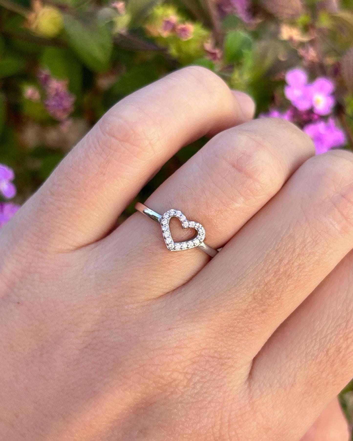 Sterling Silver Heart Ring, Open Heart CZ Ring, Minimalist Promise Ring, Dainty Love Ring, Romantic Everyday Jewelry