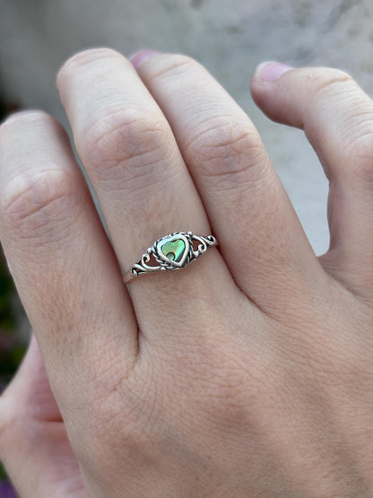 Heart Abalone Shell Ring, 925 Sterling Silver Ring, Ocean Inspired Jewelry, Beach Lover Gift, Boho Ring, Coastal Jewelry, Natural Shell Ring