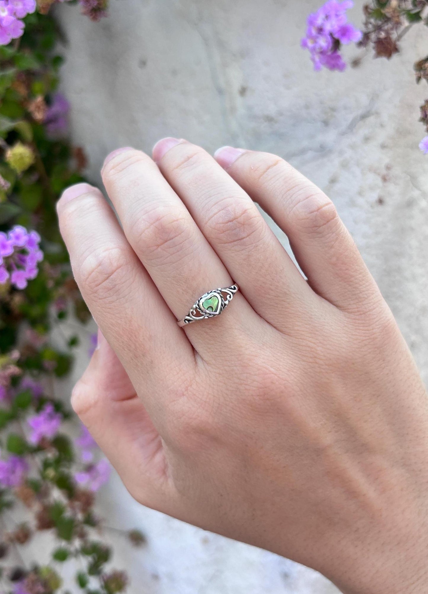 Heart Abalone Shell Ring, 925 Sterling Silver Ring, Ocean Inspired Jewelry, Beach Lover Gift, Boho Ring, Coastal Jewelry, Natural Shell Ring