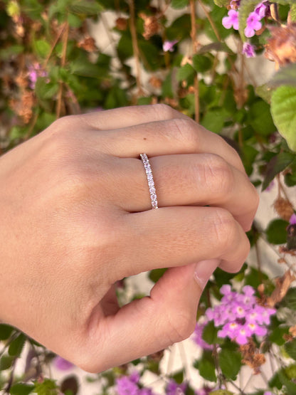 Sterling Silver Pink CZ Eternity Ring, Thin Stackable Band, Dainty Minimalist Ring, Promise Ring for Her