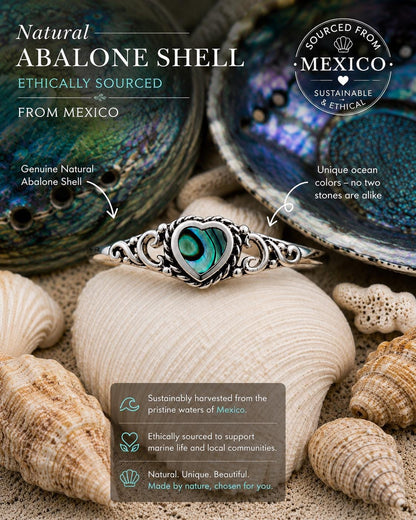 Heart Abalone Shell Ring, 925 Sterling Silver Ring, Ocean Inspired Jewelry, Beach Lover Gift, Boho Ring, Coastal Jewelry, Natural Shell Ring