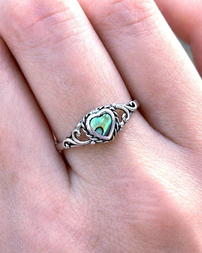 Heart Abalone Shell Ring, 925 Sterling Silver Ring, Ocean Inspired Jewelry, Beach Lover Gift, Boho Ring, Coastal Jewelry, Natural Shell Ring