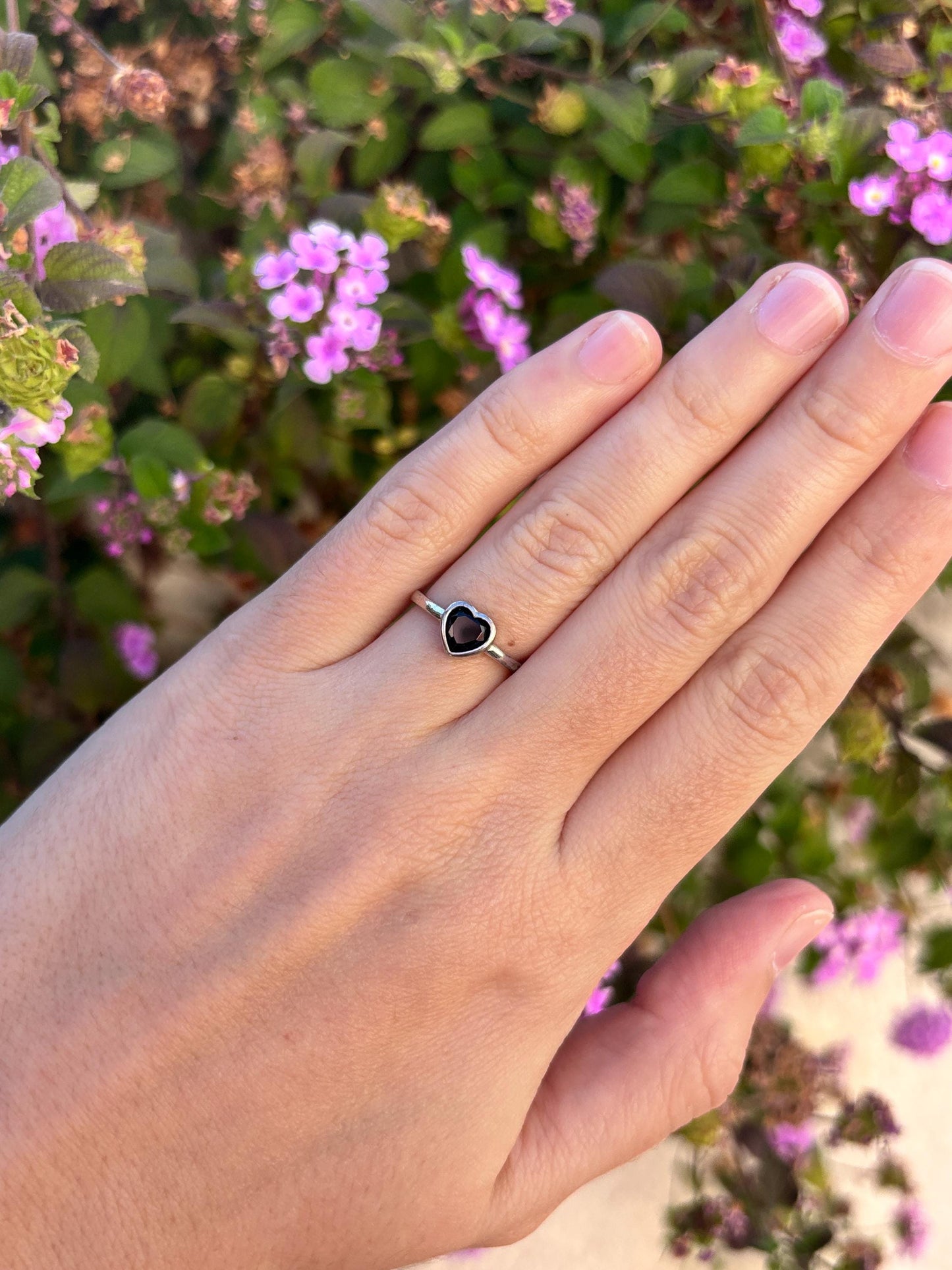 Black Onyx Heart Ring, Sterling Silver Minimalist Ring, Tiny Heart Ring, Bezel Set Ring, Gothic Promise Ring, Dainty Everyday Jewelry