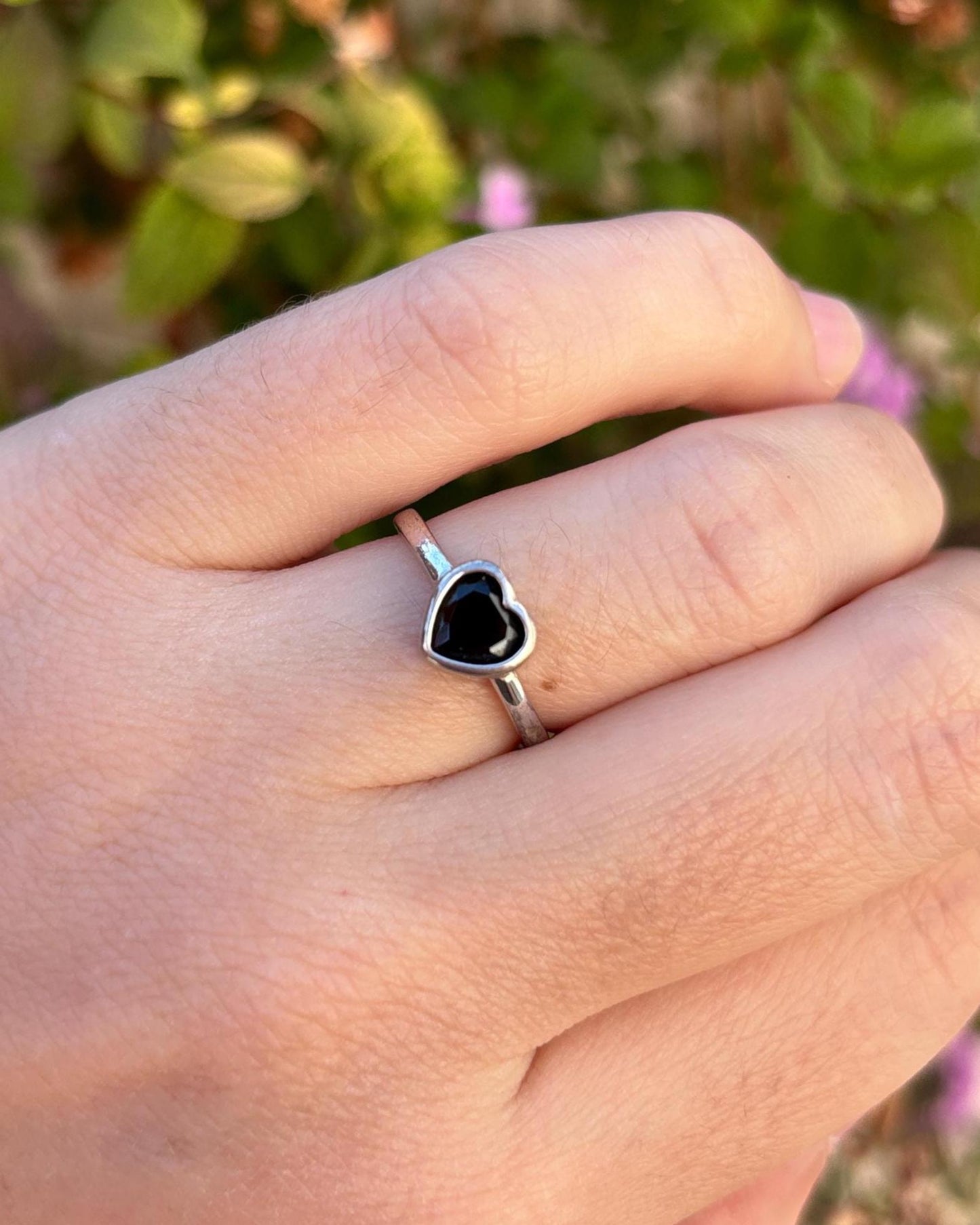 Black Onyx Heart Ring, Sterling Silver Minimalist Ring, Tiny Heart Ring, Bezel Set Ring, Gothic Promise Ring, Dainty Everyday Jewelry