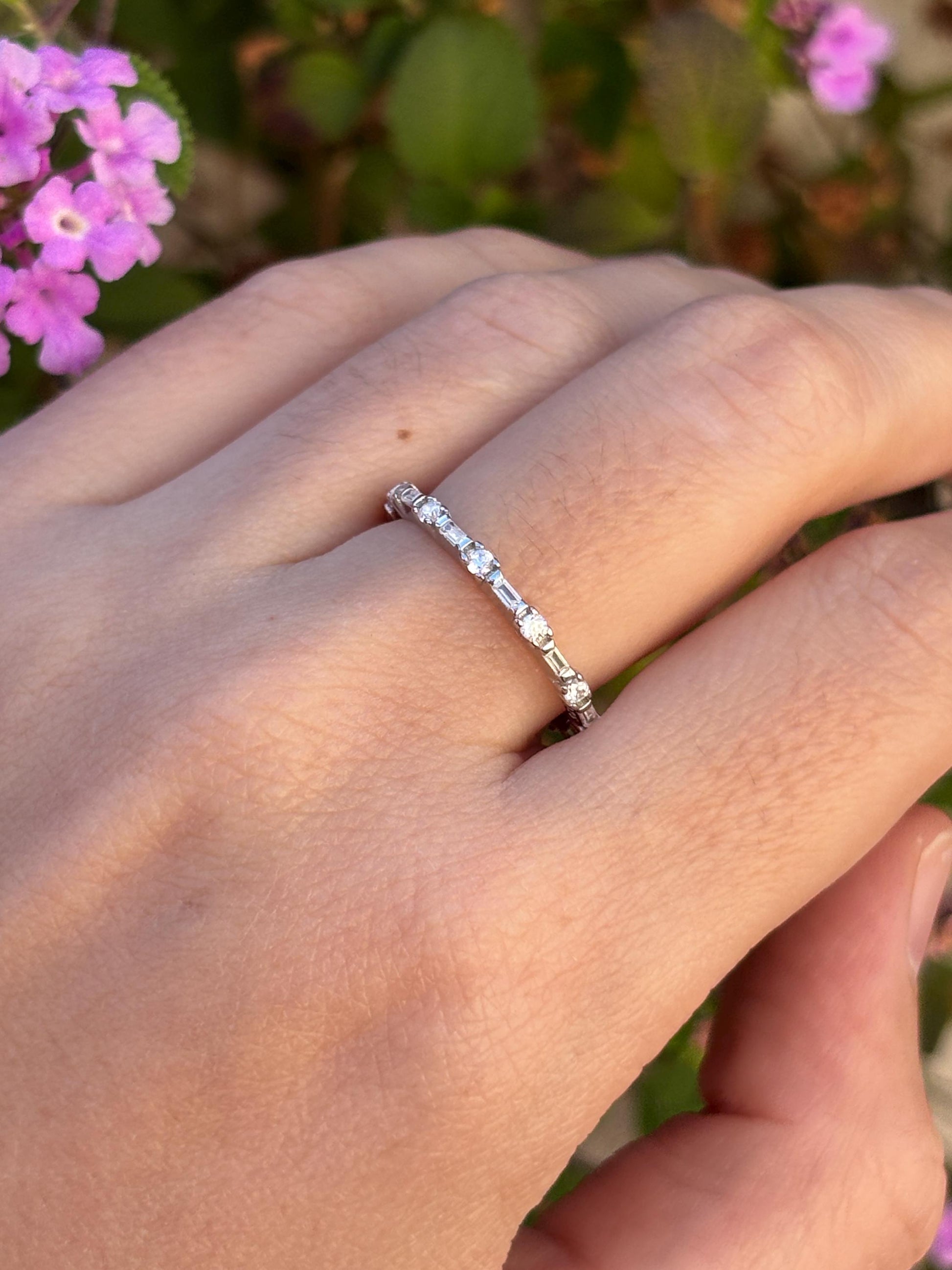 Sterling Silver CZ Eternity Band Ring, Minimalist Stackable Ring, Thin Wedding Band, Dainty Promise Ring, Everyday Jewelry