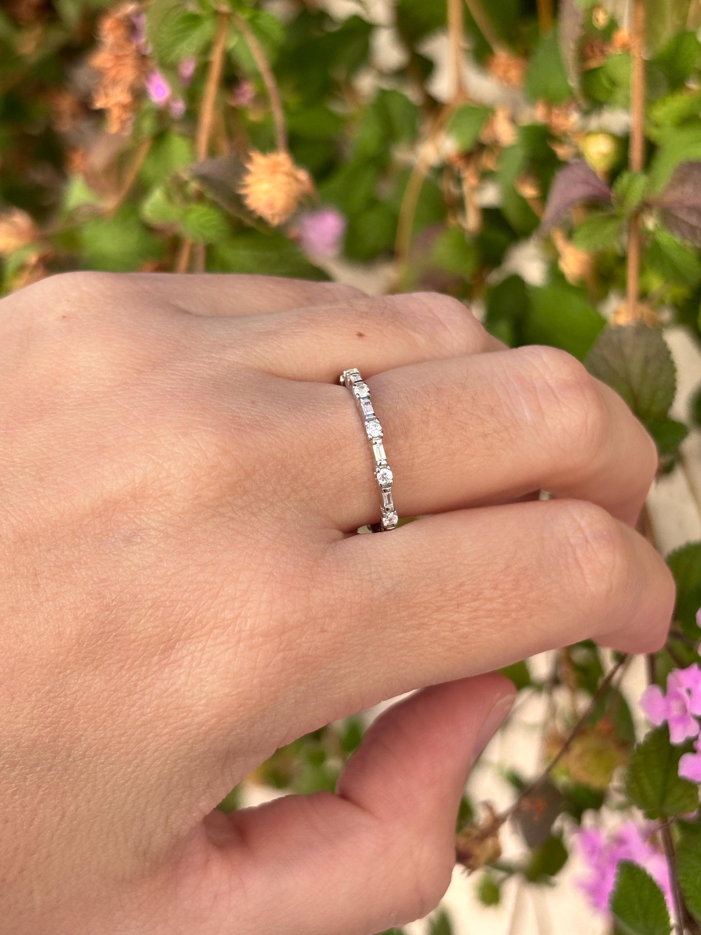 Sterling Silver CZ Eternity Band Ring, Minimalist Stackable Ring, Thin Wedding Band, Dainty Promise Ring, Everyday Jewelry