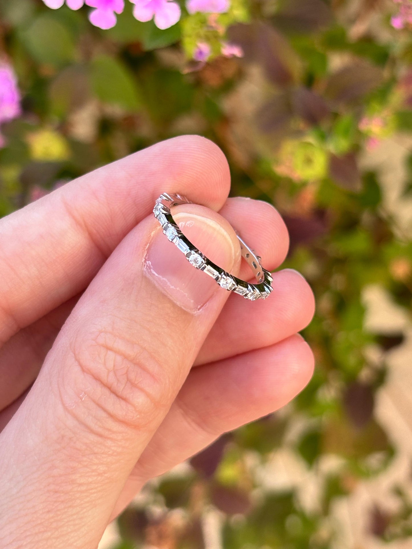 Sterling Silver CZ Eternity Band Ring, Minimalist Stackable Ring, Thin Wedding Band, Dainty Promise Ring, Everyday Jewelry
