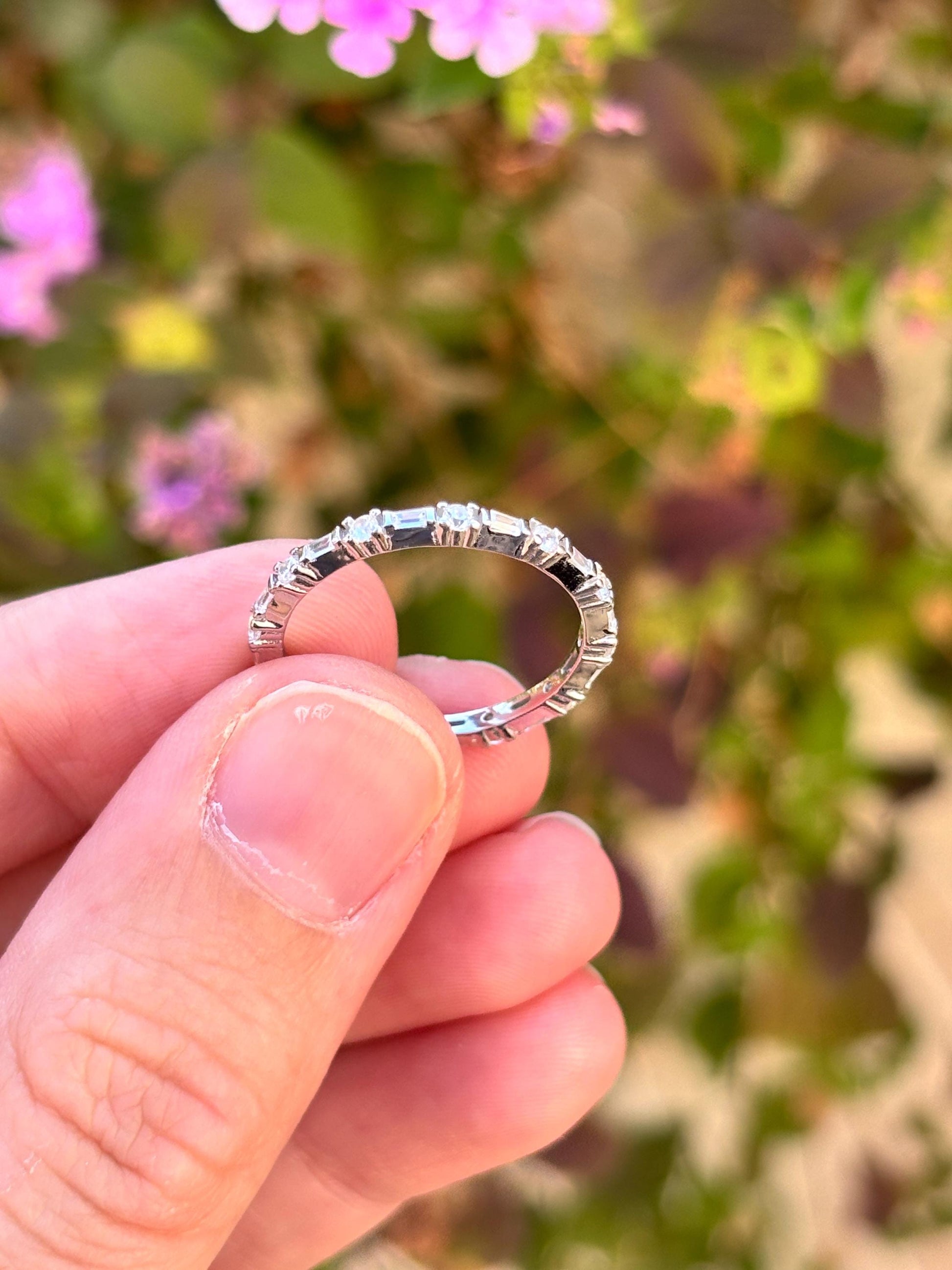 Sterling Silver CZ Eternity Band Ring, Minimalist Stackable Ring, Thin Wedding Band, Dainty Promise Ring, Everyday Jewelry