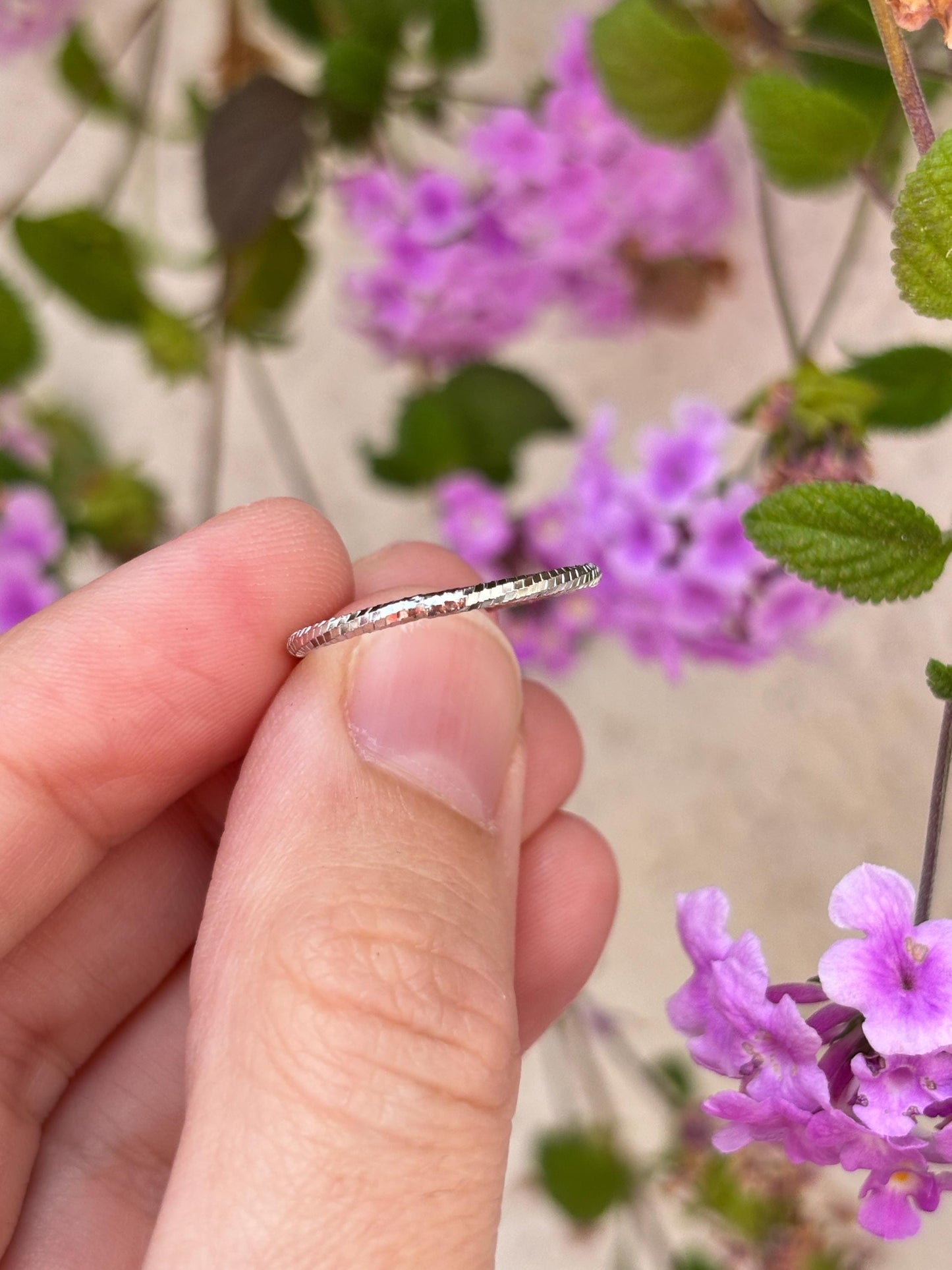 Minimalist Sterling Silver Ring, Thin Textured Stackable Band, Dainty Everyday Ring, Simple 925 Silver Ring for Women