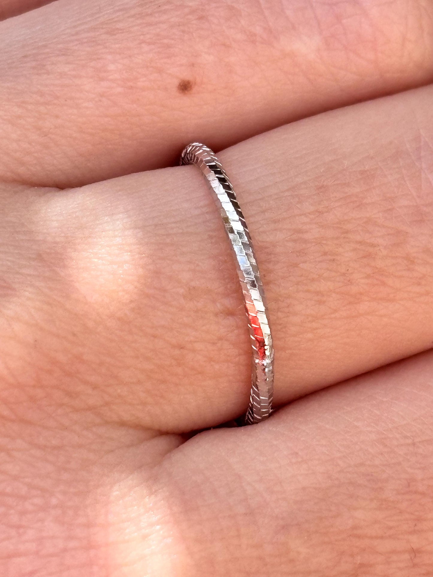 Minimalist Sterling Silver Ring, Thin Textured Stackable Band, Dainty Everyday Ring, Simple 925 Silver Ring for Women