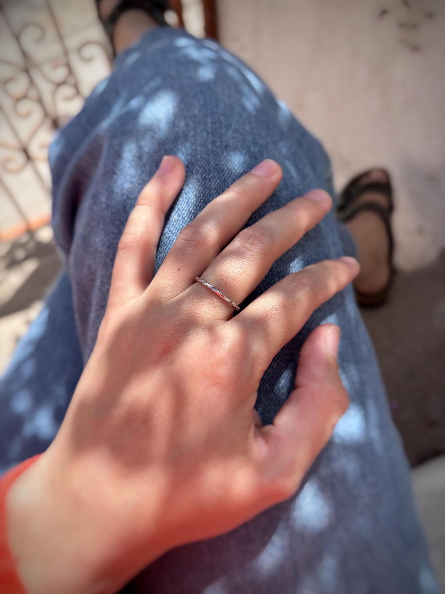 Minimalist Sterling Silver Ring, Thin Textured Stackable Band, Dainty Everyday Ring, Simple 925 Silver Ring for Women