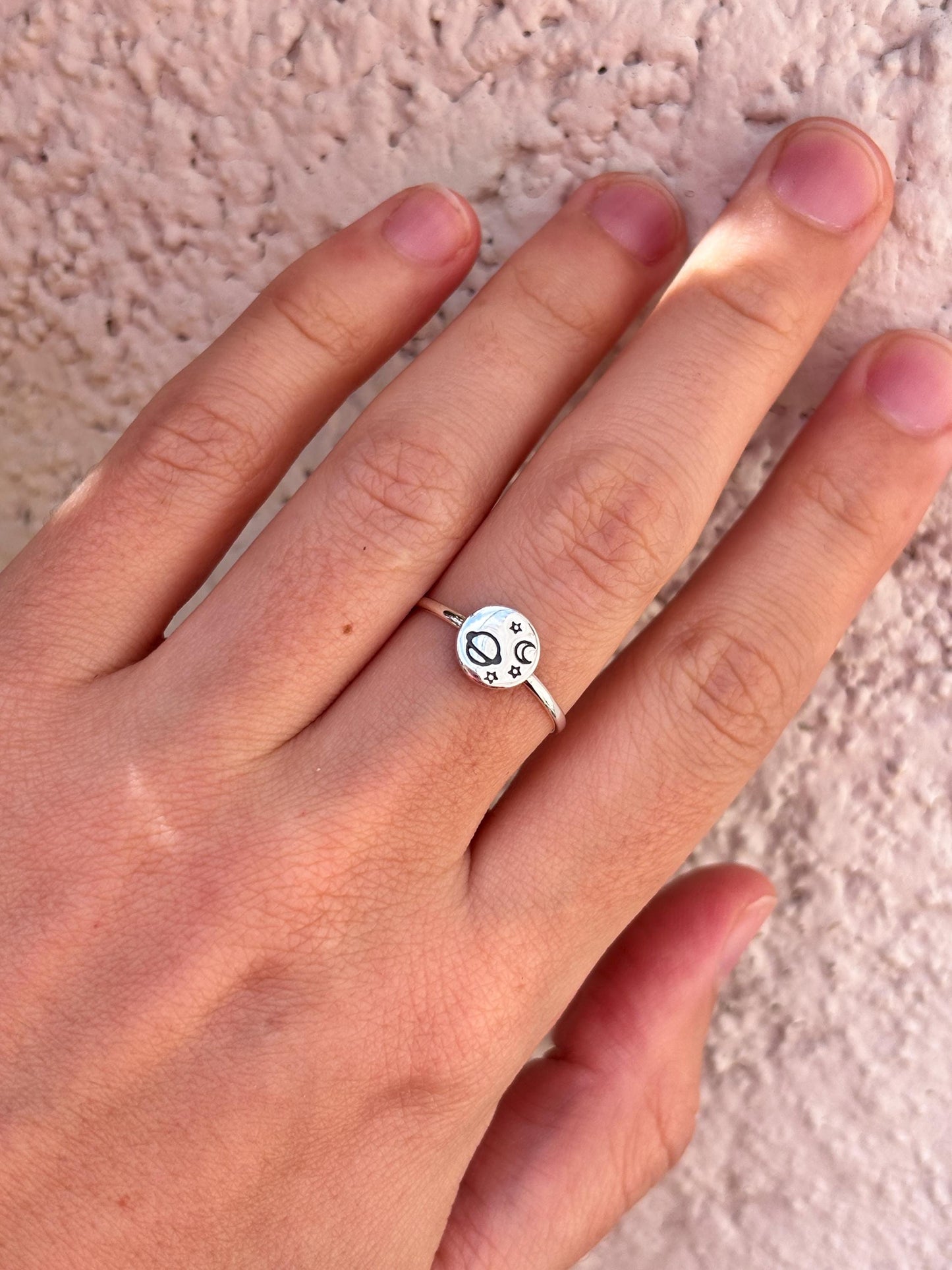 Celestial Planet Ring Sterling Silver, Moon and Stars Ring, Space Jewelry, Cosmic Minimalist Ring, Saturn Ring, Galaxy Gift
