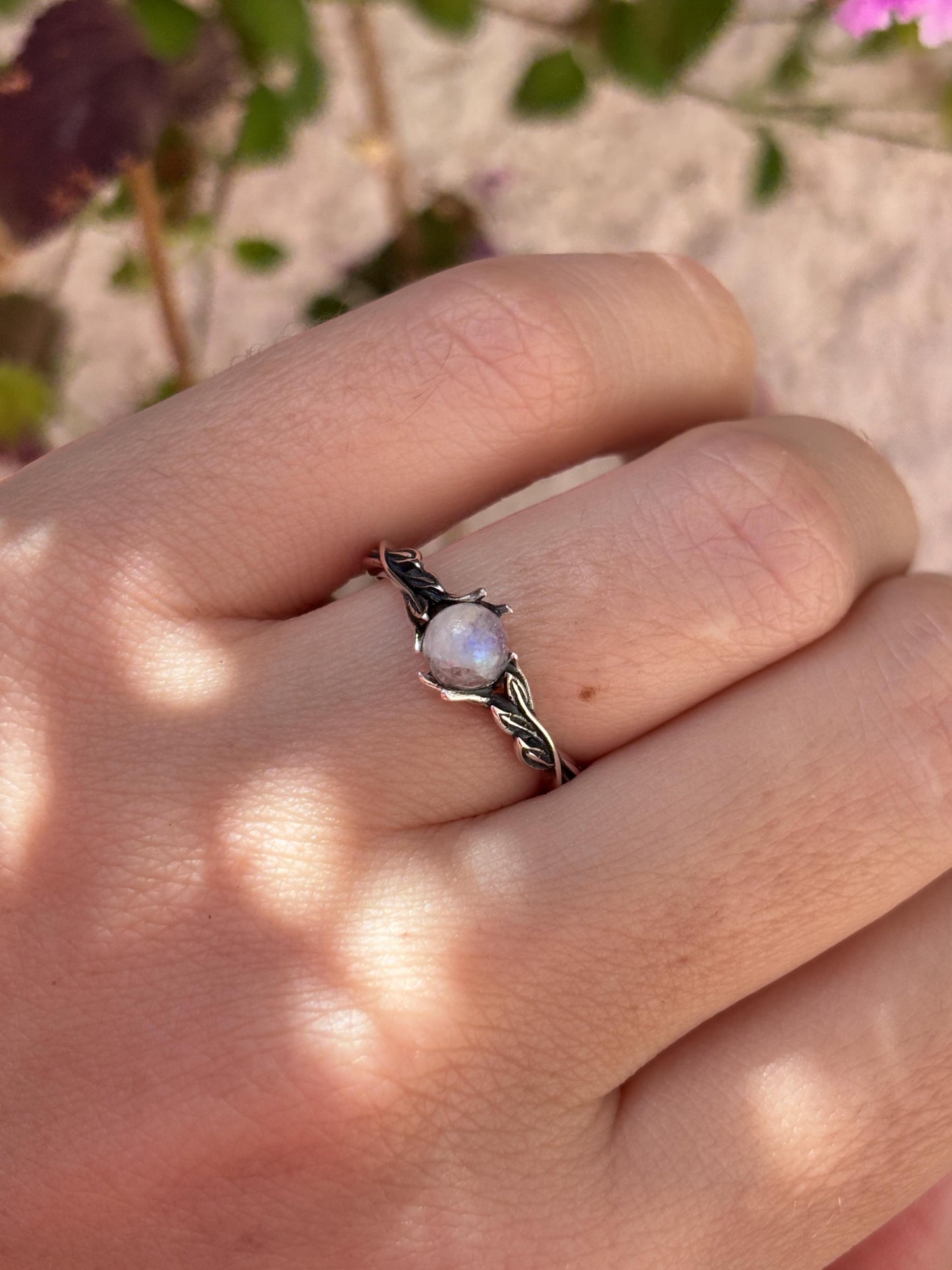 Moonstone Leaf Ring Sterling Silver, Nature Inspired Ring, Dainty Moonstone Ring, Minimalist Gemstone Ring, Woodland Jewelry