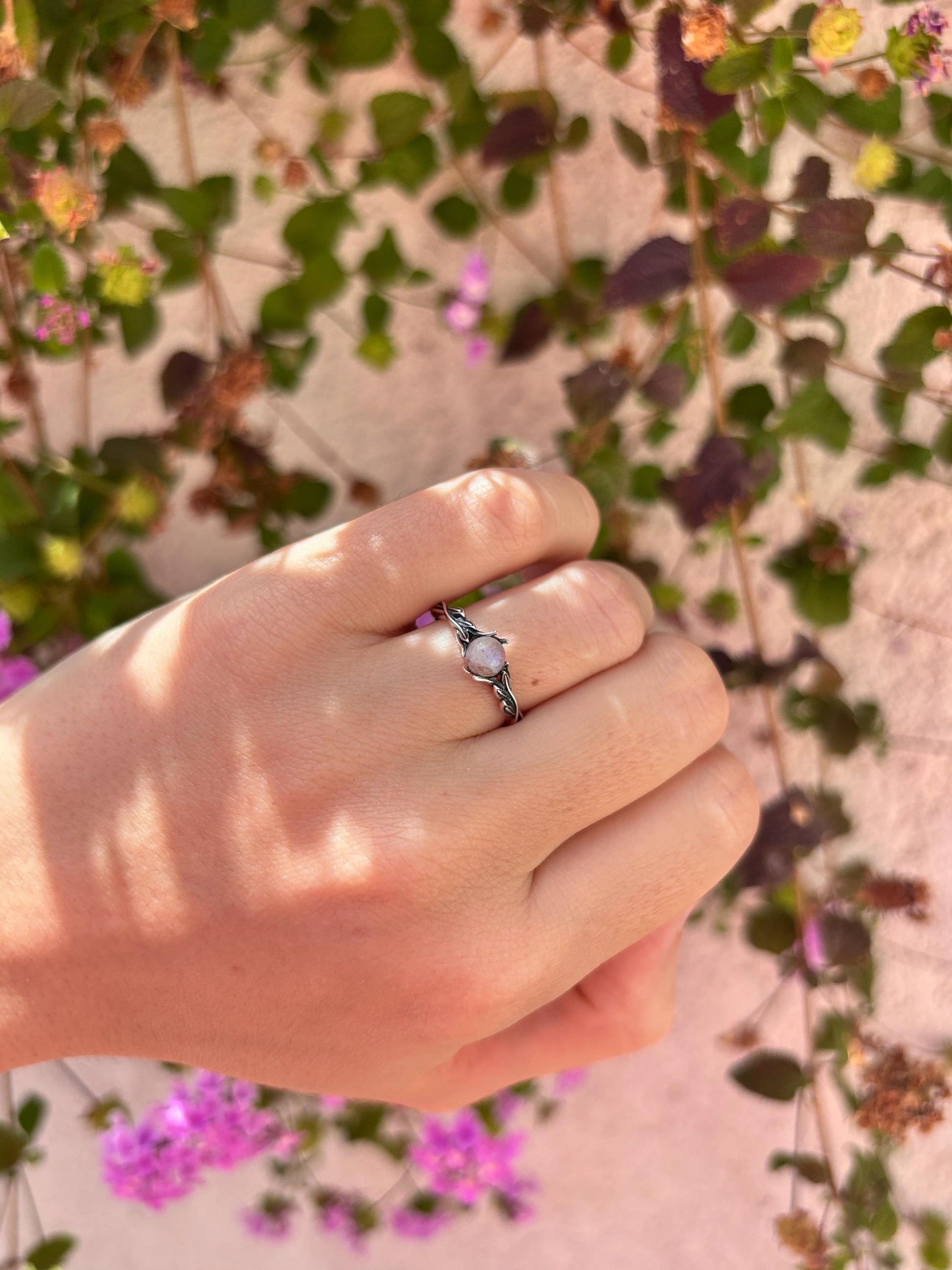Moonstone Leaf Ring Sterling Silver, Nature Inspired Ring, Dainty Moonstone Ring, Minimalist Gemstone Ring, Woodland Jewelry