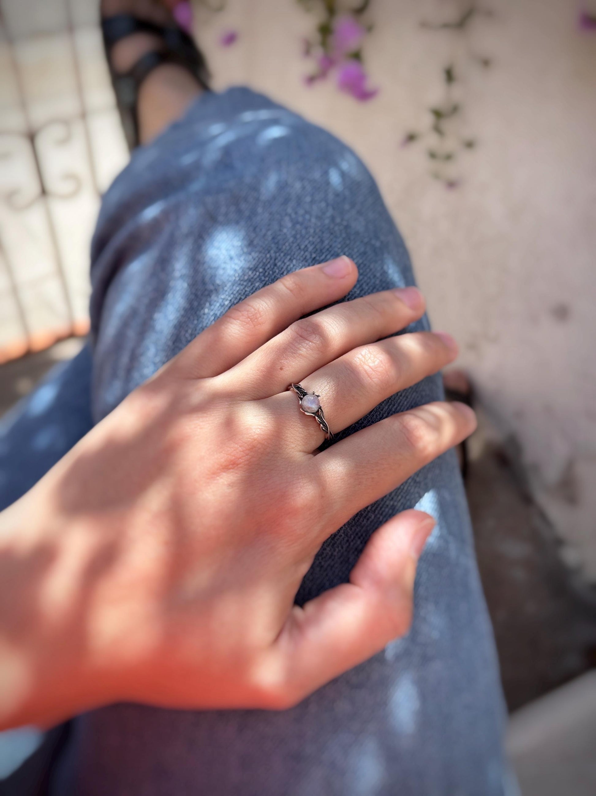 Moonstone Leaf Ring Sterling Silver, Nature Inspired Ring, Dainty Moonstone Ring, Minimalist Gemstone Ring, Woodland Jewelry